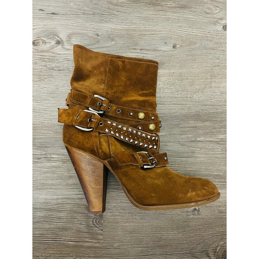 Vero Cuoio mid-calf Chocolate Suede Stud Accents Boot. Straps. EU 40